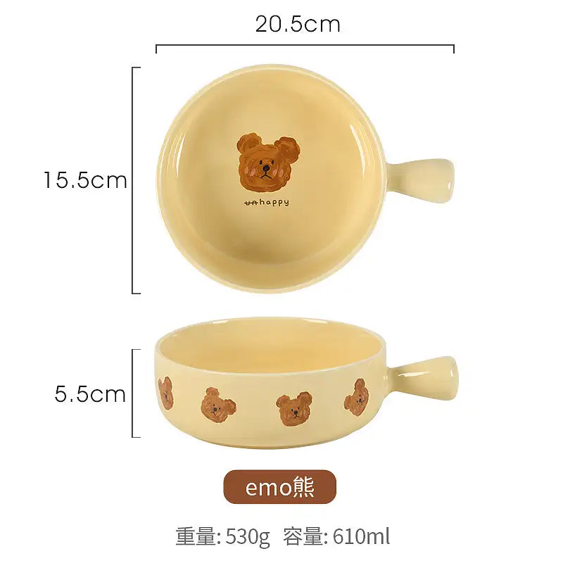 Emo Bear Series🐻Tableware Ceramic Salad / Baking bowl🥣 with Handles
