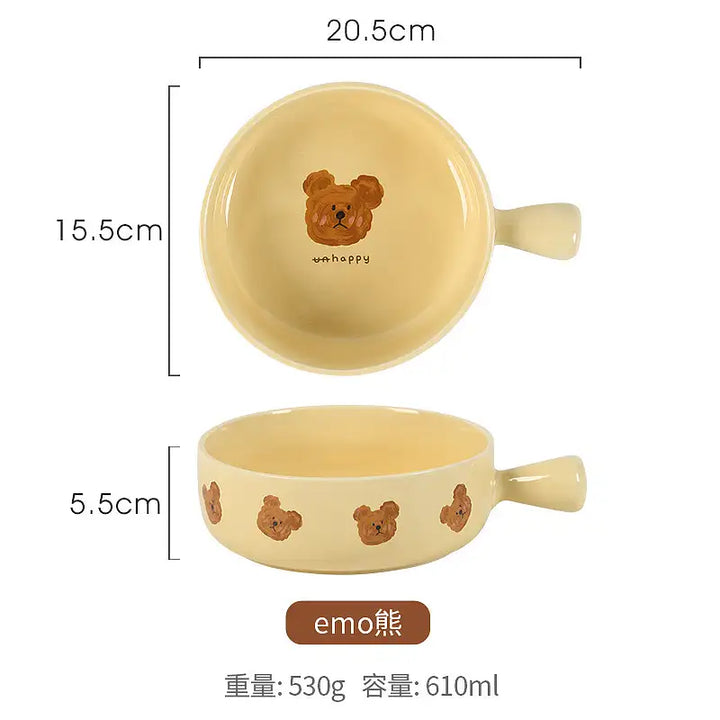 Emo Bear Series🐻Tableware Ceramic Salad / Baking bowl🥣 with Handles