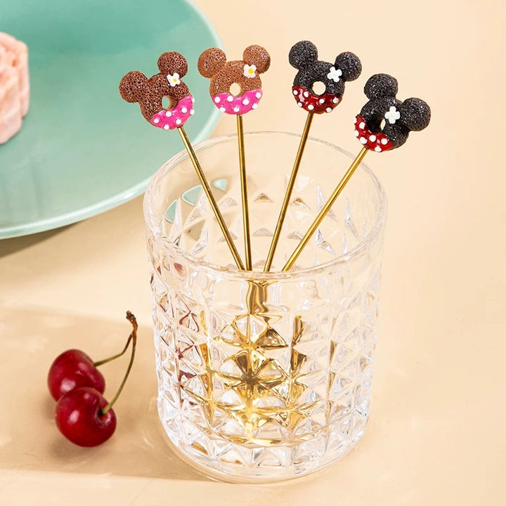 Mickey 304 Stainless Steel Gold Coffee Spoon Fruit Fork 2-Piece Set