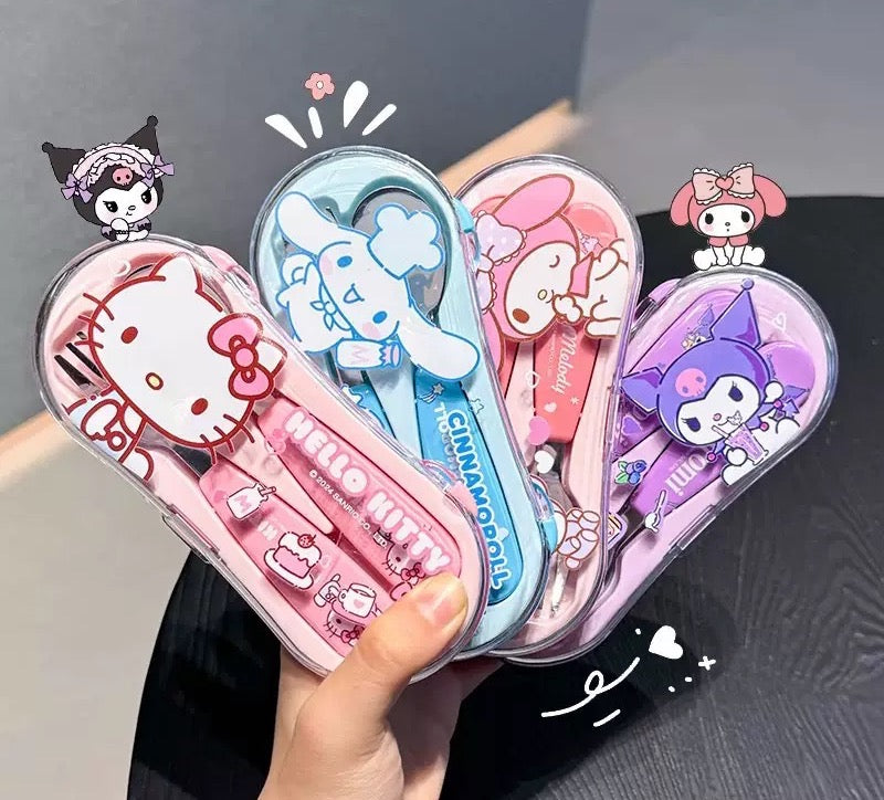 Sanrio Portable Spoon & Fork Set (Storage Box ) 304 Stainless Steel Kids Safe