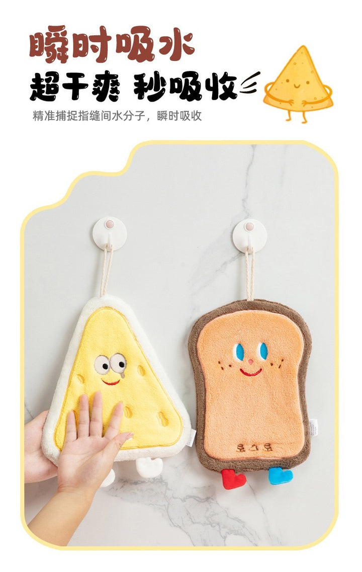 Hanging Hand Towel Bread Series Thickened Water Absorbent Coral Fleece Towel 1 Set 4