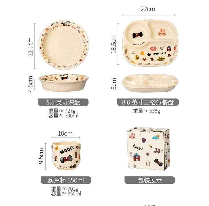 Cute Dog Series Underglaze Ceramic Tableware Set Compartment Plate Dinner Plate Rice Bowl Hand-held Cup