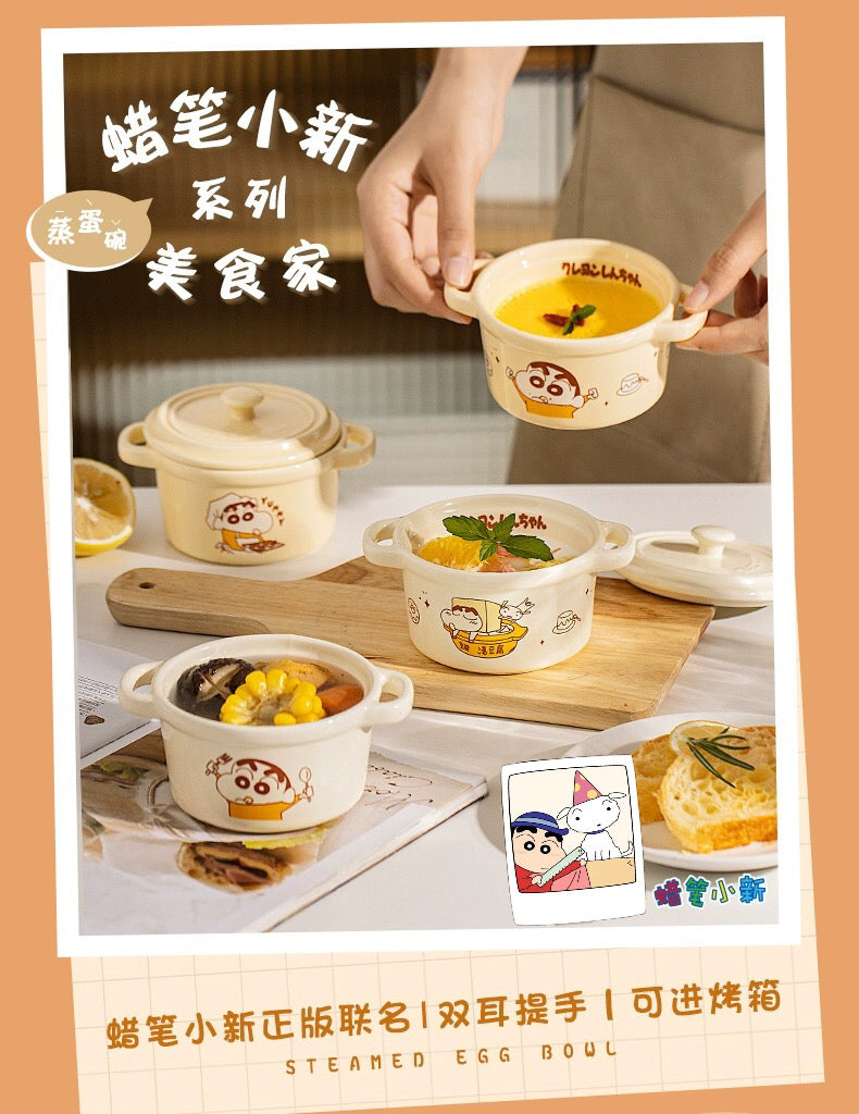 Crayon Shin-chan Double Ear Bowl Stew Cup Bowl with Lid Double Ear Bowl Baby Food Bowl Bowl