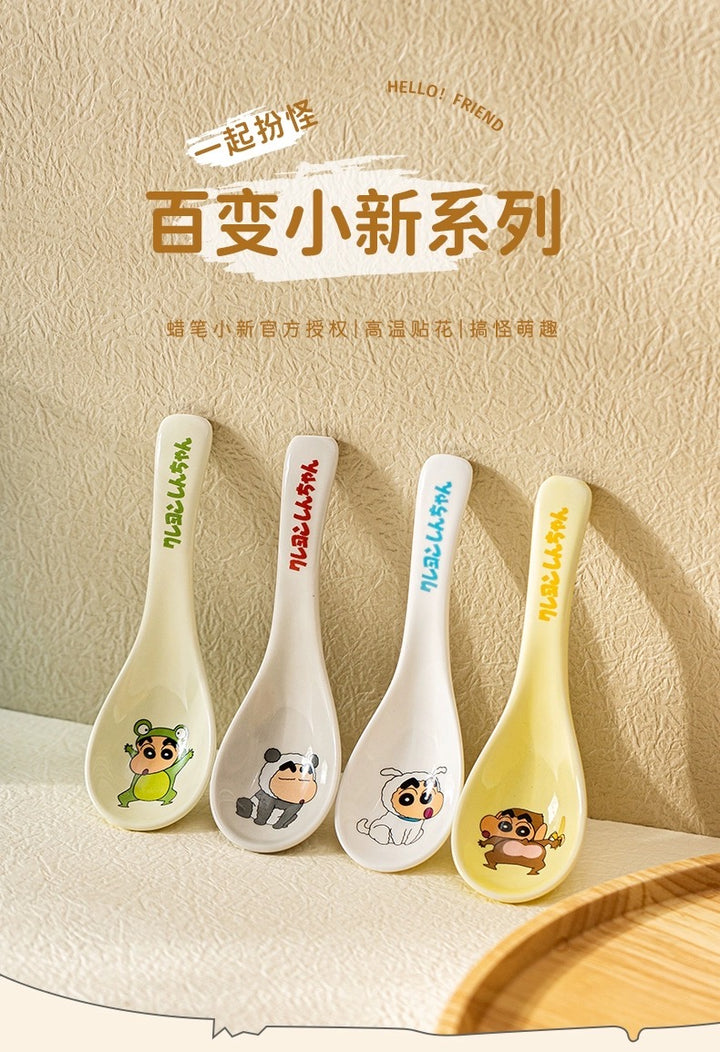 Crayon Shin-chan Cute Ceramic Tableware Set Irregular Shape Rice Bowl Soup Spoon Kids