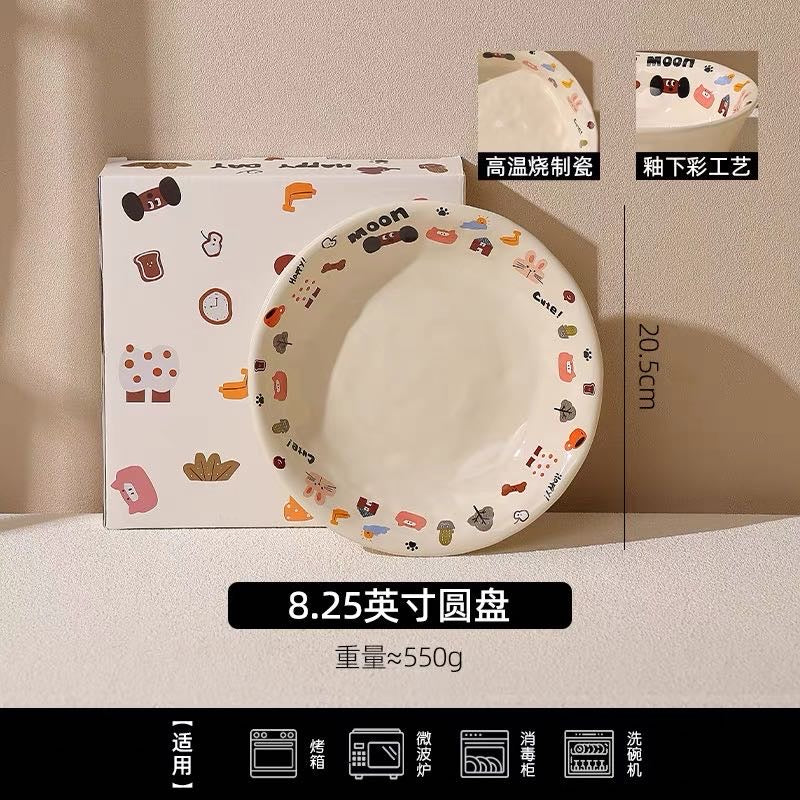 Cute Dog Series Underglaze Ceramic Tableware Set Compartment Plate Dinner Plate Rice Bowl Hand-held Cup