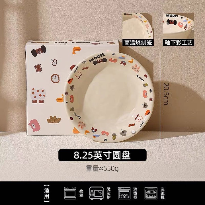 Cute Dog Series Underglaze Ceramic Tableware Set Compartment Plate Dinner Plate Rice Bowl Hand-held Cup