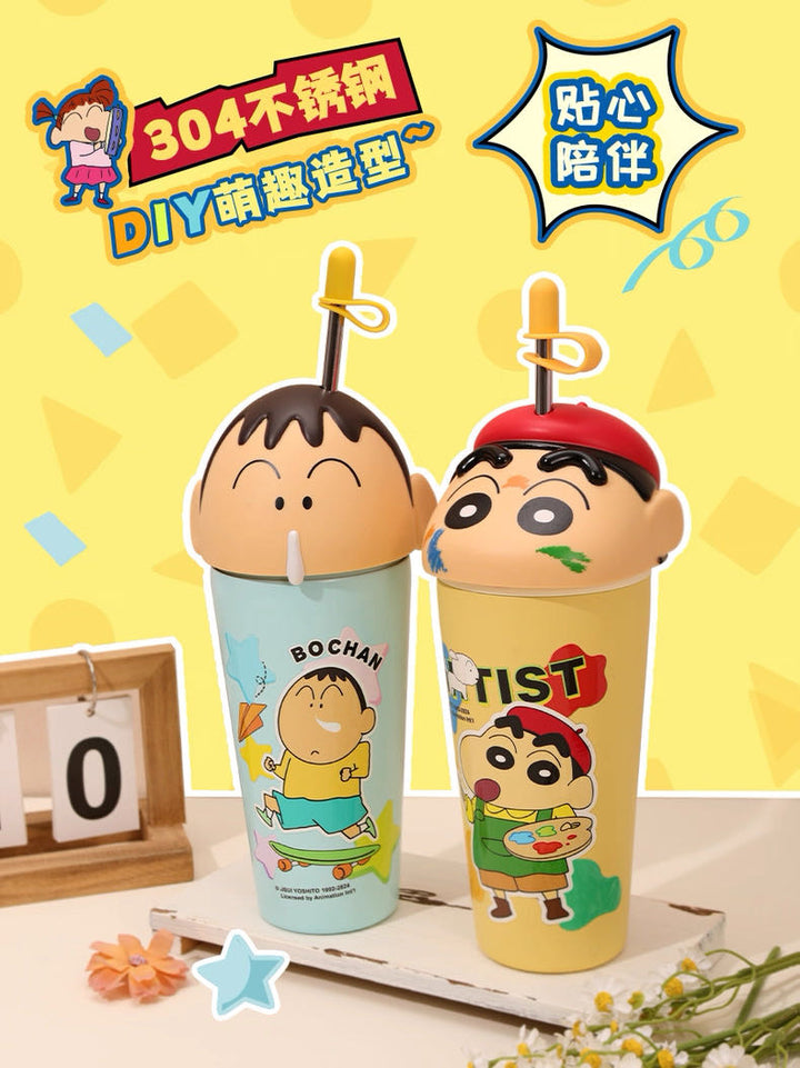 Crayon Shin-chan Series Stainless Steel Thermos Cup Keep Warm Keep Cold Ice Cup 600ml Straw