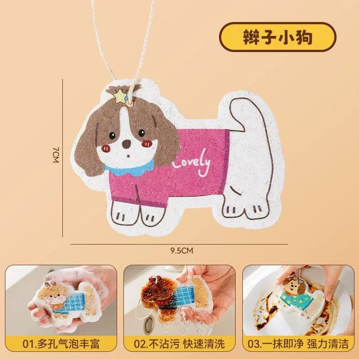 Cute Lanyard Wood Pulp Sponge Dish Sponge Cup Scouring Pad 1 Set Different Styles