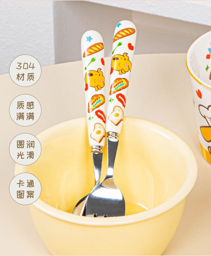 Bread Dog Stainless Steel 304 Portable 3-Piece Set Chopsticks Spoon & Fork