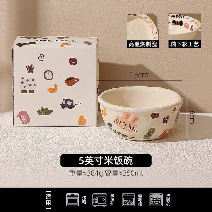 Cute Dog Series Underglaze Ceramic Tableware Set Compartment Plate Dinner Plate Rice Bowl Hand-held Cup