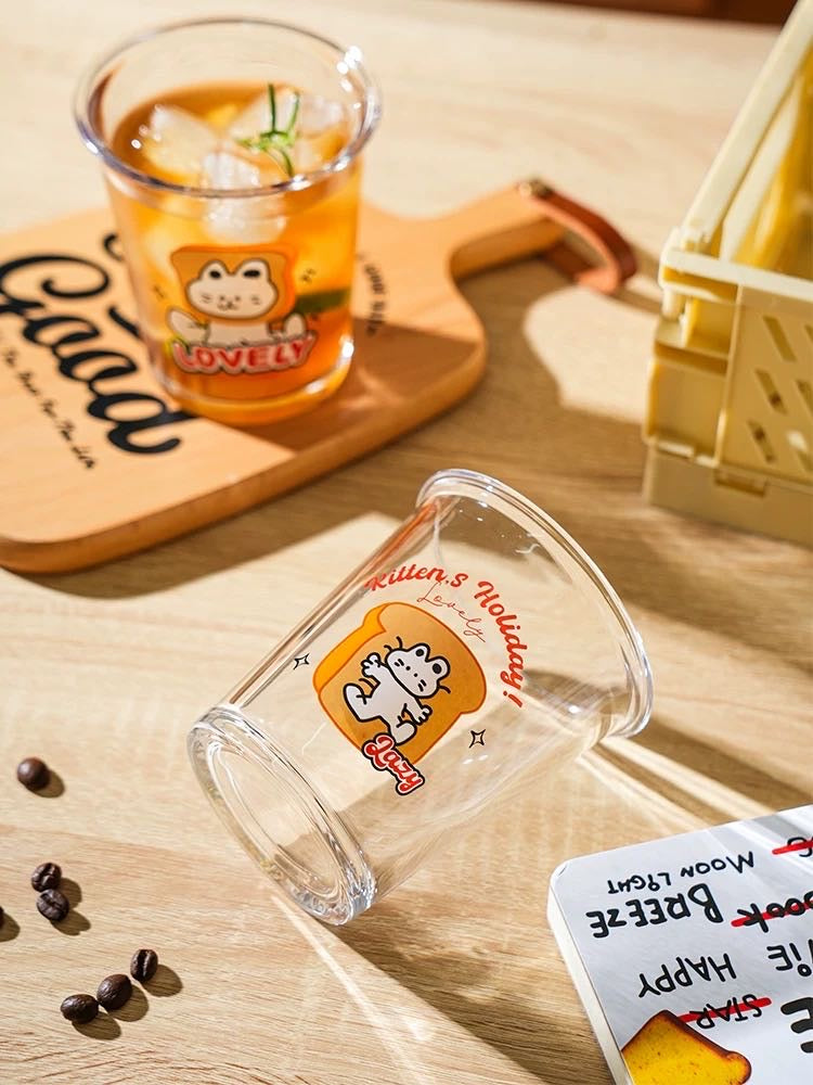 Bread Cat Glass Cup Milk Cup Cold Drink Cup