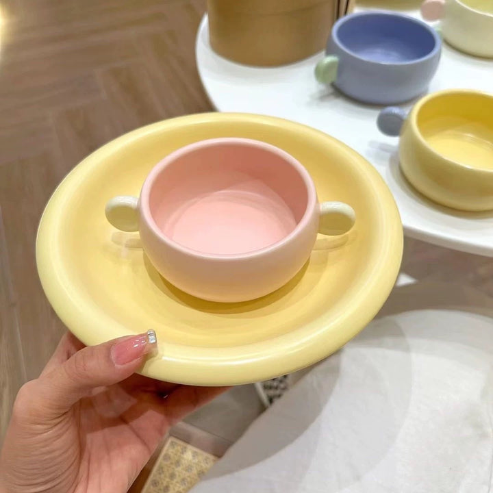Steams Bakes Series Soft & Cute Girly Series Double Ear Minimalist Candy Bowl Plate Set