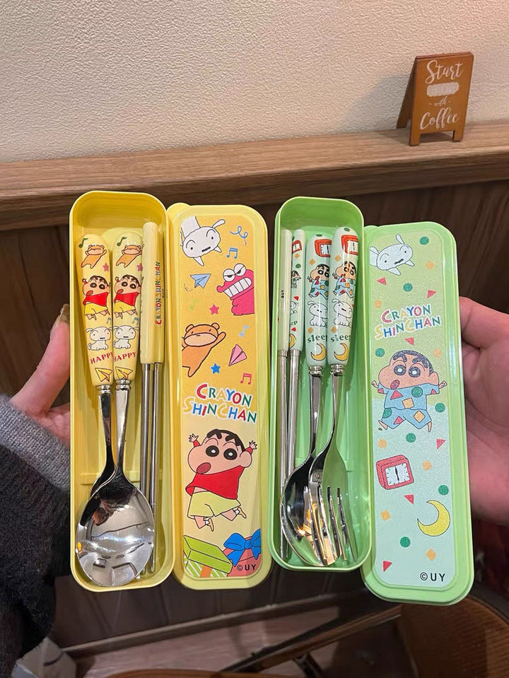 Crayon Shin-chan 304 Stainless Steel Spoon & Fork Chopsticks Portable Tableware 3-Piece Set