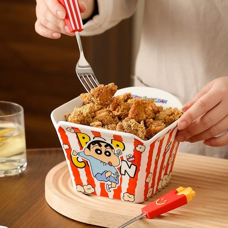 Crayon Shin-chan Popcorn Bucket Bowl Fried Chicken French Fries Bowl Large Capacity Instant Noodle Bowl Snack Bowl Fruit Bowl