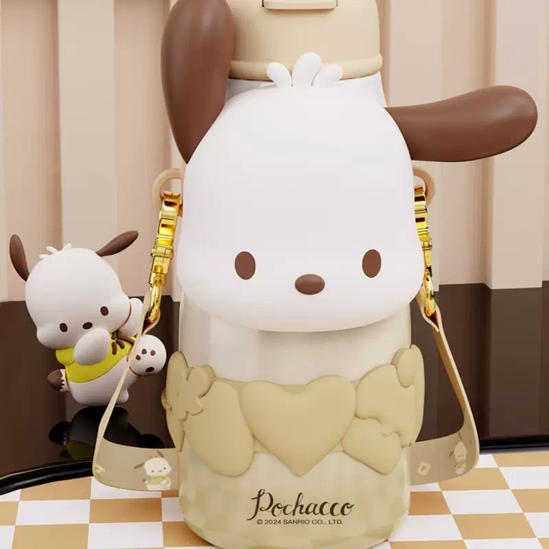 Sanrio Series 316 Stainless Steel Straw Thermos Cup Keep Warm Keep Cold Crossbody Printed + 3D Cup Sleeve
