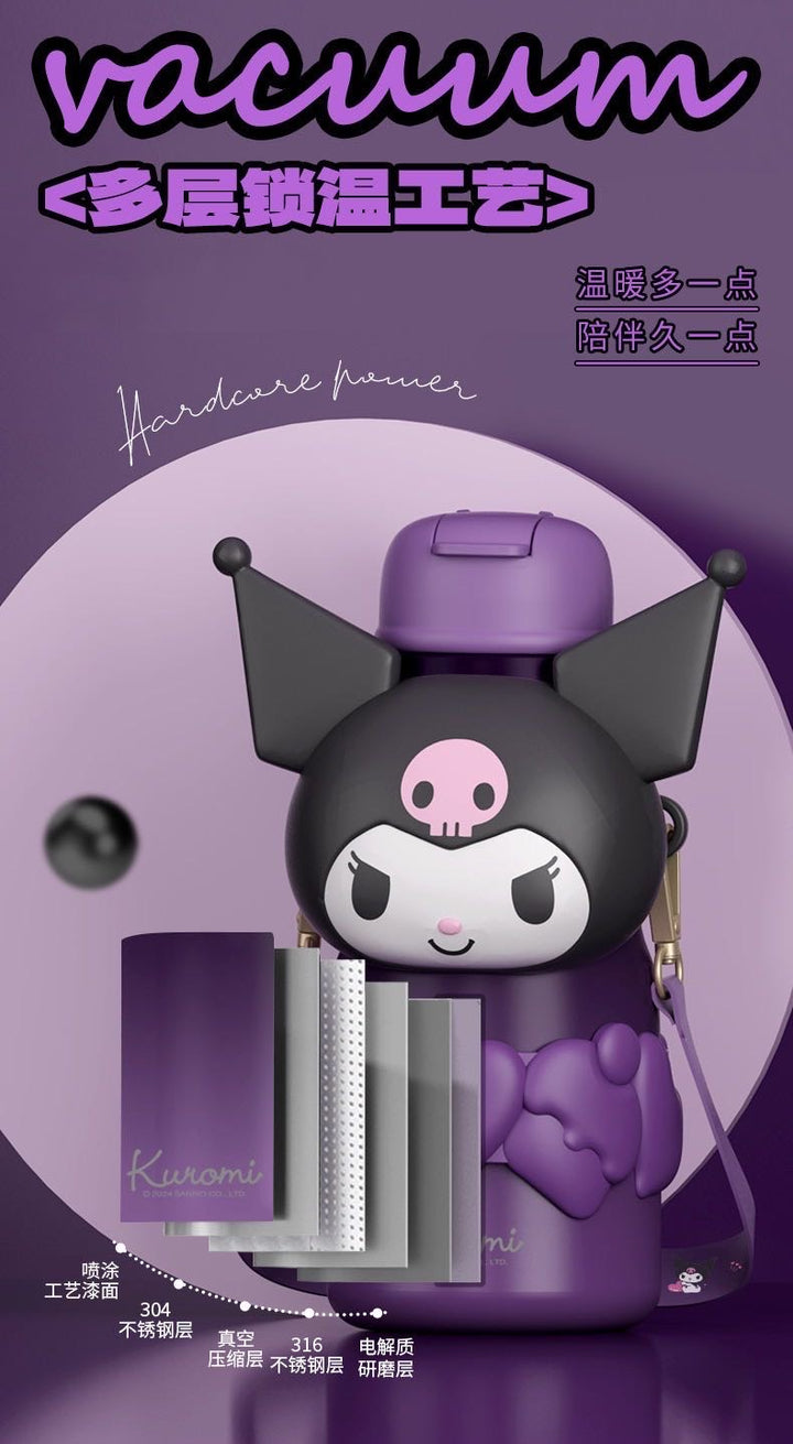 Sanrio Series 316 Stainless Steel Straw Thermos Cup Keep Warm Keep Cold Crossbody Printed + 3D Cup Sleeve