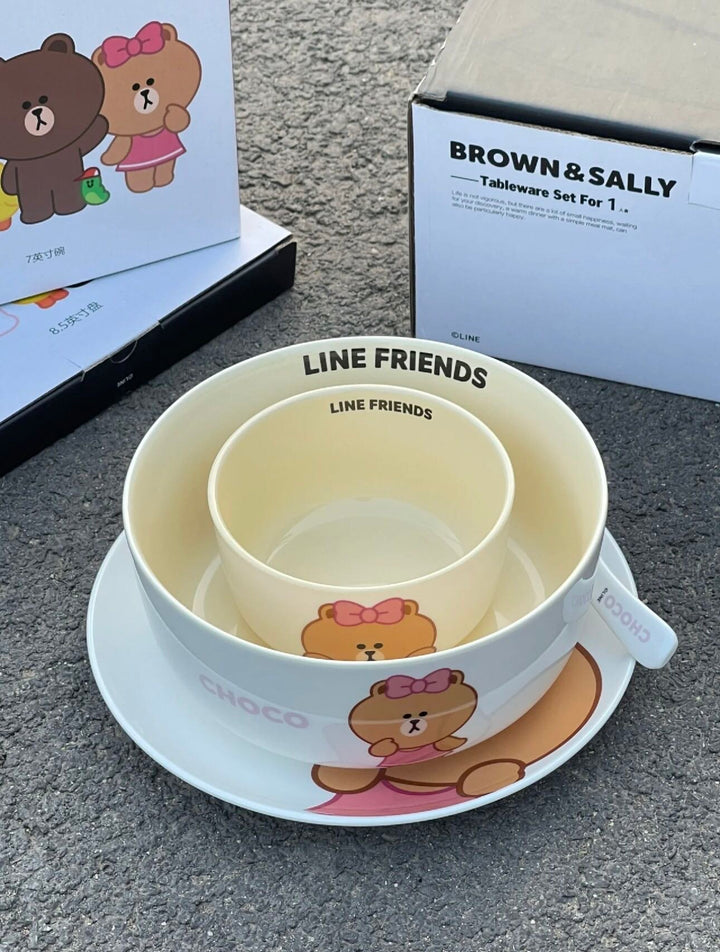 LINE FRIENDS Brown Bear & Choco Bear Ceramic Tableware For One Person 4 Gift Box