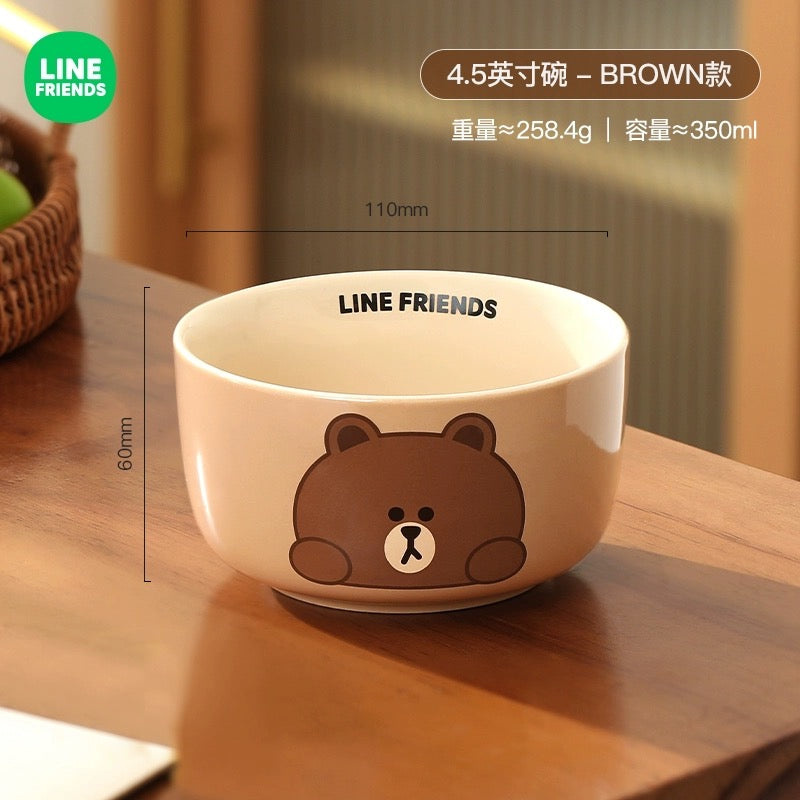 LINE FRIENDS Brown Bear & Choco Bear Ceramic Tableware For One Person 4 Gift Box