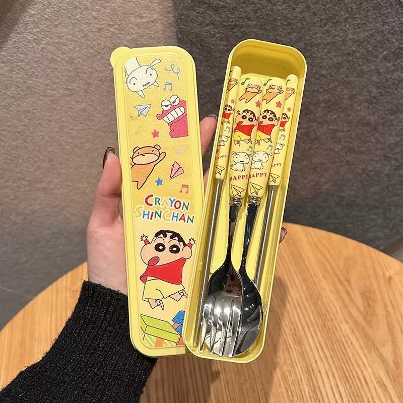 Crayon Shin-chan 304 Stainless Steel Spoon & Fork Chopsticks Portable Tableware 3-Piece Set
