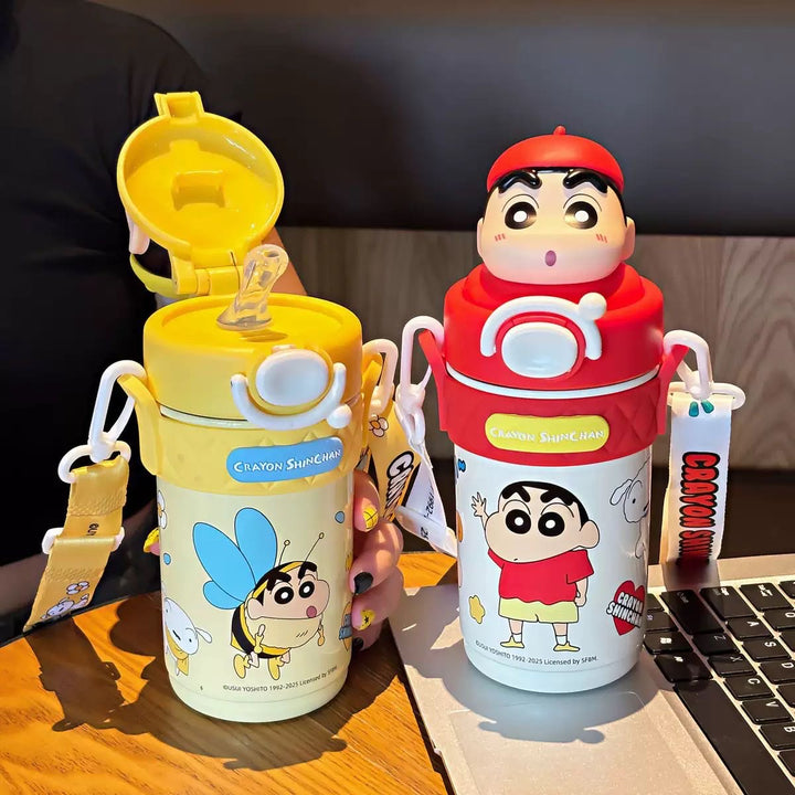 Crayon Shin-chan 316 Thermos Cup Portable Straw Cup Travel Mug Crossbody One-button Pop Lid +Safety Lock 520ml