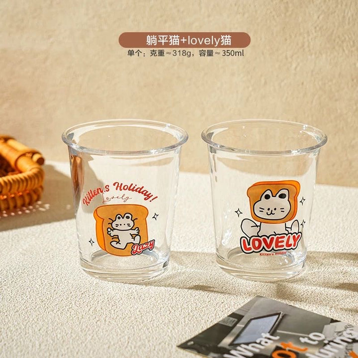 Bread Cat Glass Cup Milk Cup Cold Drink Cup