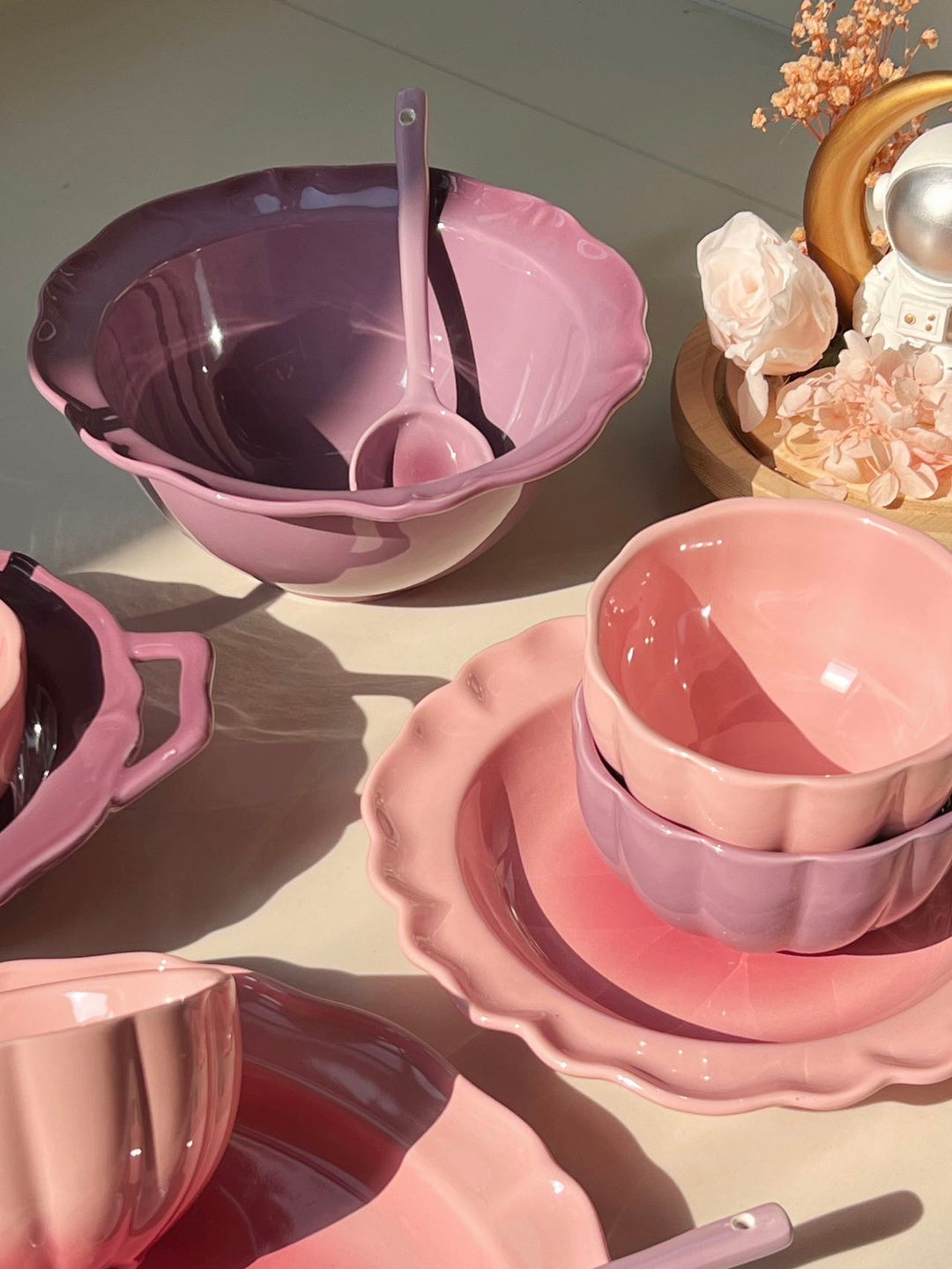 Gradient & Underglaze Ceramic Bowl Plate Tableware For Two People 9/For Four People 17Set