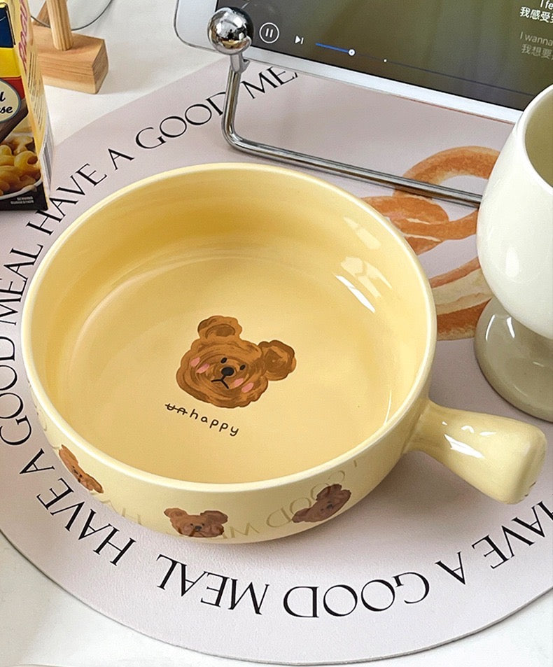 Cute Cute emoBear Single Handle Baking Bowl