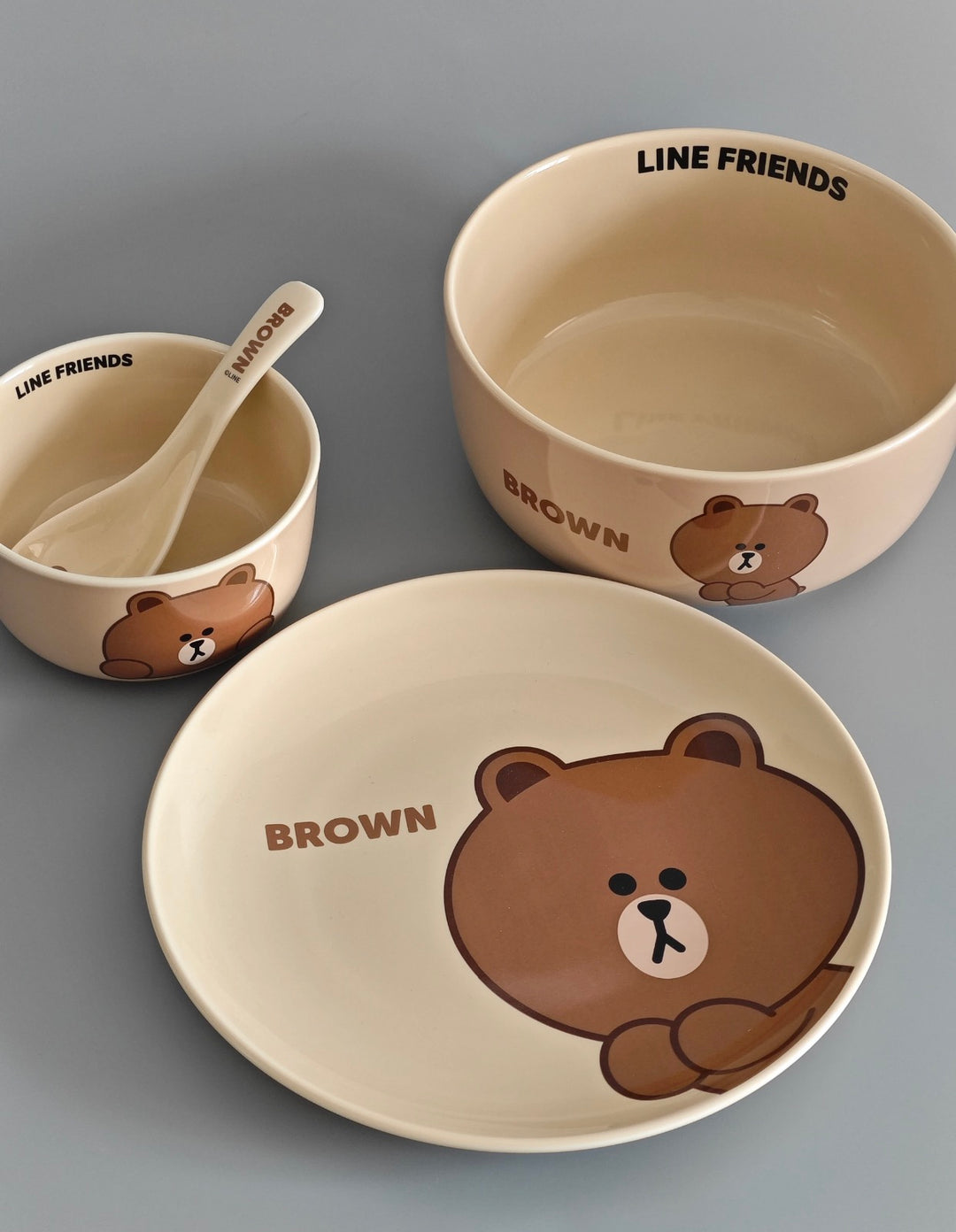 LINE FRIENDS Brown Bear & Choco Bear Ceramic Tableware For One Person 4 Gift Box