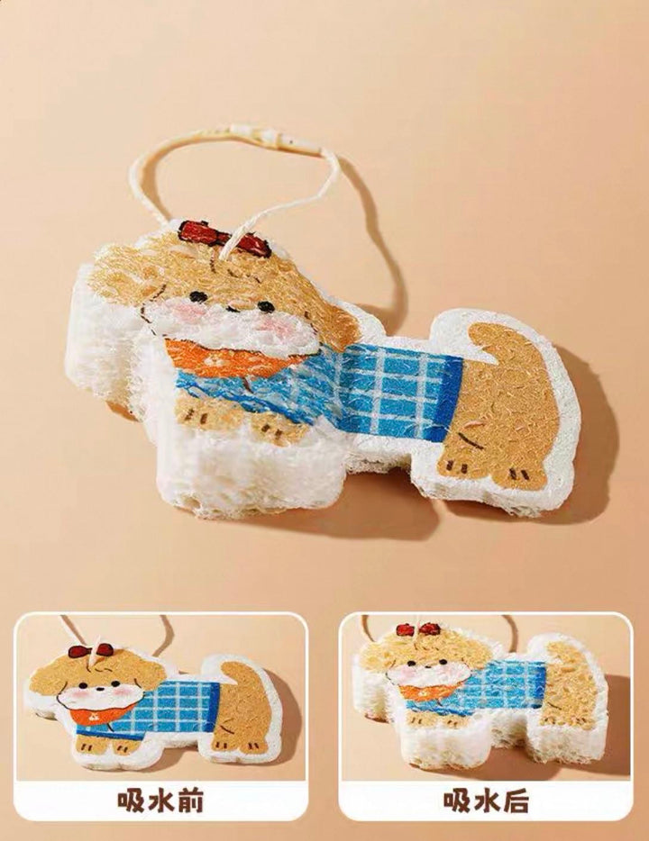 Cute Dog 1 Set 3 Cute Lanyard Wood Pulp Sponge Dish Sponge Cup Scouring Pad