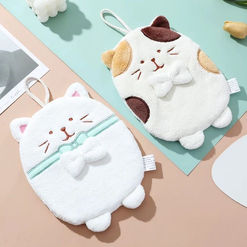 Cute Cat Thickened Water Absorbent Hand Towel Hanging