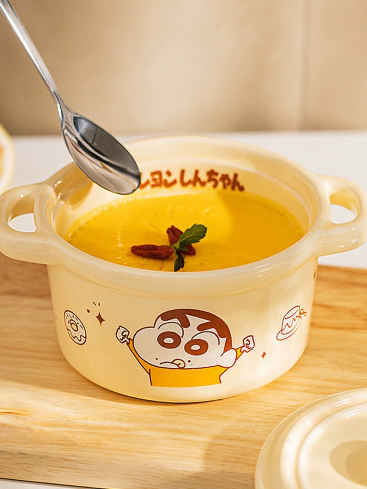 Crayon Shin-chan Double Ear Bowl Stew Cup Bowl with Lid Double Ear Bowl Baby Food Bowl Bowl