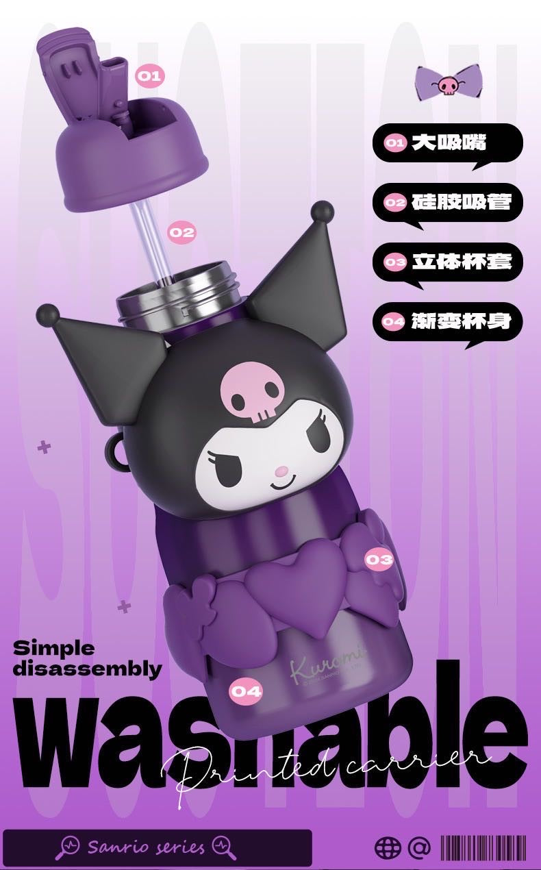 Sanrio Series 316 Stainless Steel Straw Thermos Cup Keep Warm Keep Cold Crossbody Printed + 3D Cup Sleeve