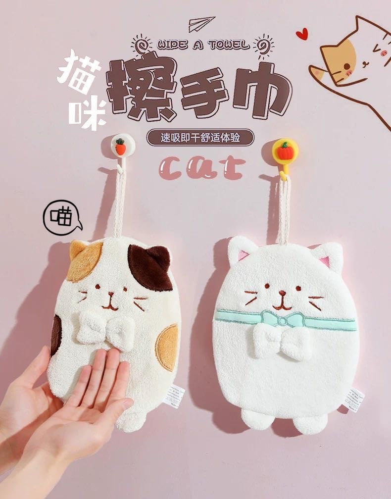 Cute Cat Thickened Water Absorbent Hand Towel Hanging