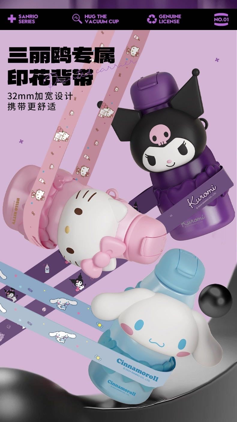 Sanrio Series 316 Stainless Steel Straw Thermos Cup Keep Warm Keep Cold Crossbody Printed + 3D Cup Sleeve