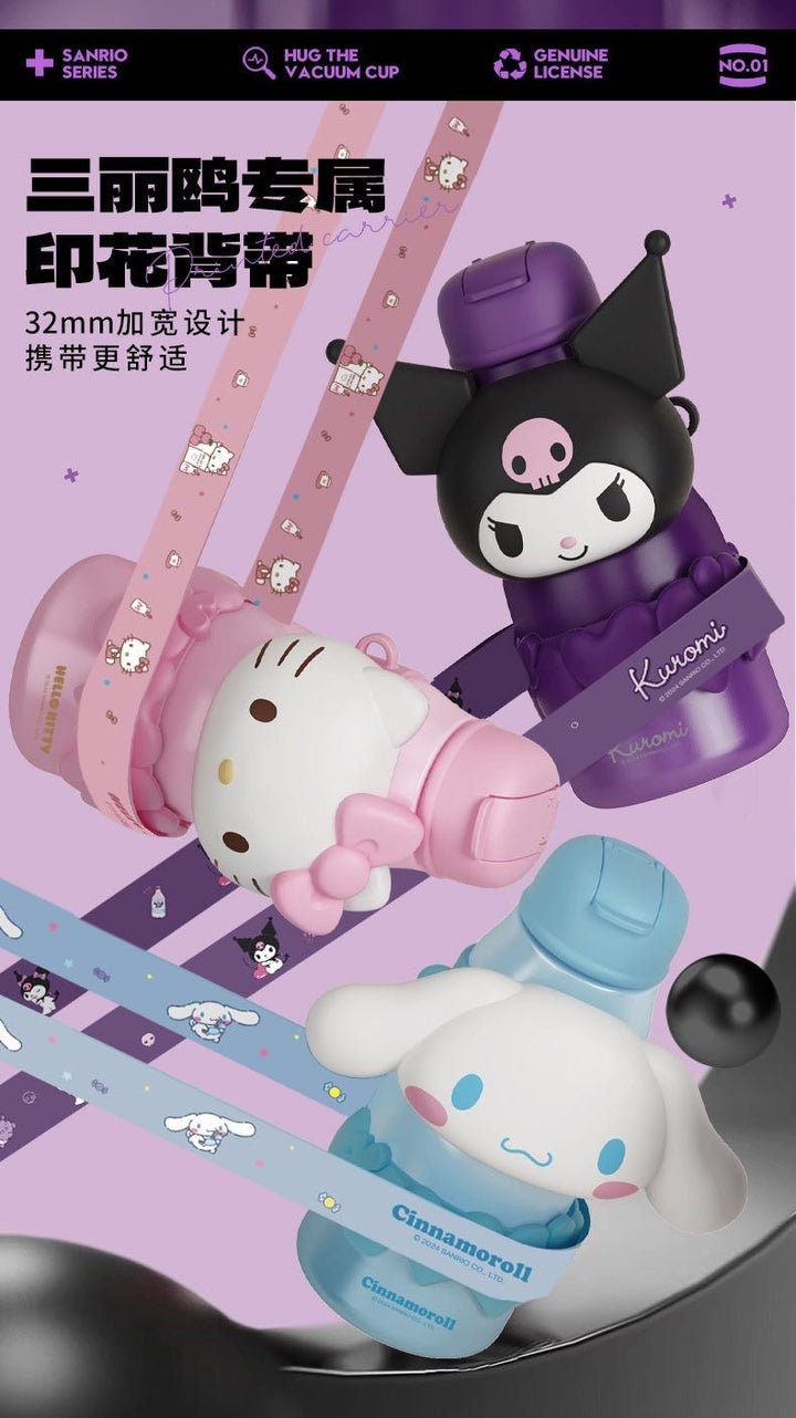 Sanrio Series 316 Stainless Steel Straw Thermos Cup Keep Warm Keep Cold Crossbody Printed + 3D Cup Sleeve