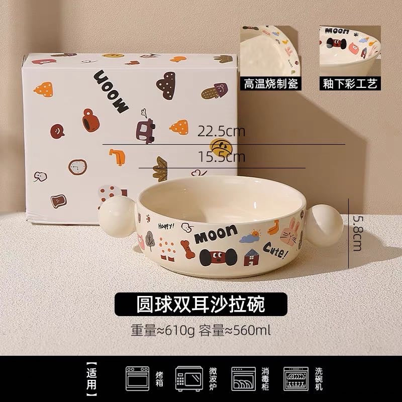 Cute Dog Series Underglaze Ceramic Tableware Set Compartment Plate Dinner Plate Rice Bowl Hand-held Cup