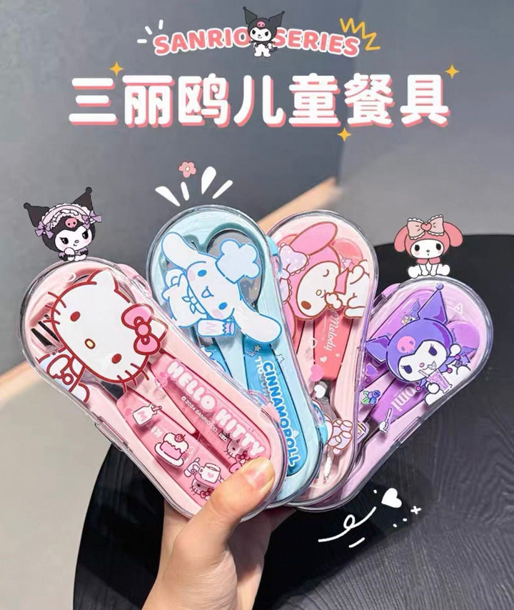 Sanrio Portable Spoon & Fork Set (Storage Box ) 304 Stainless Steel Kids Safe