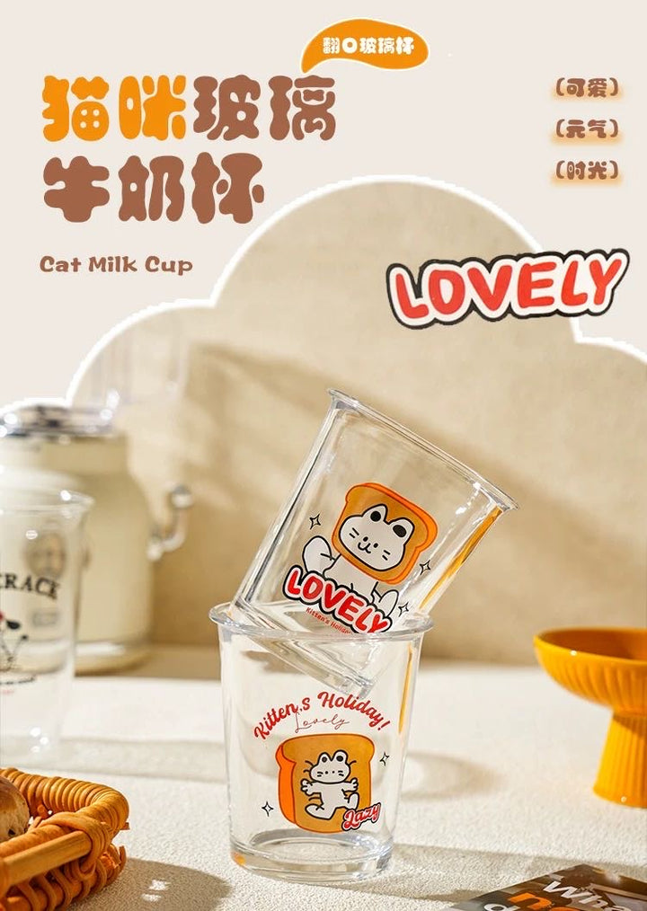 Bread Cat Glass Cup Milk Cup Cold Drink Cup