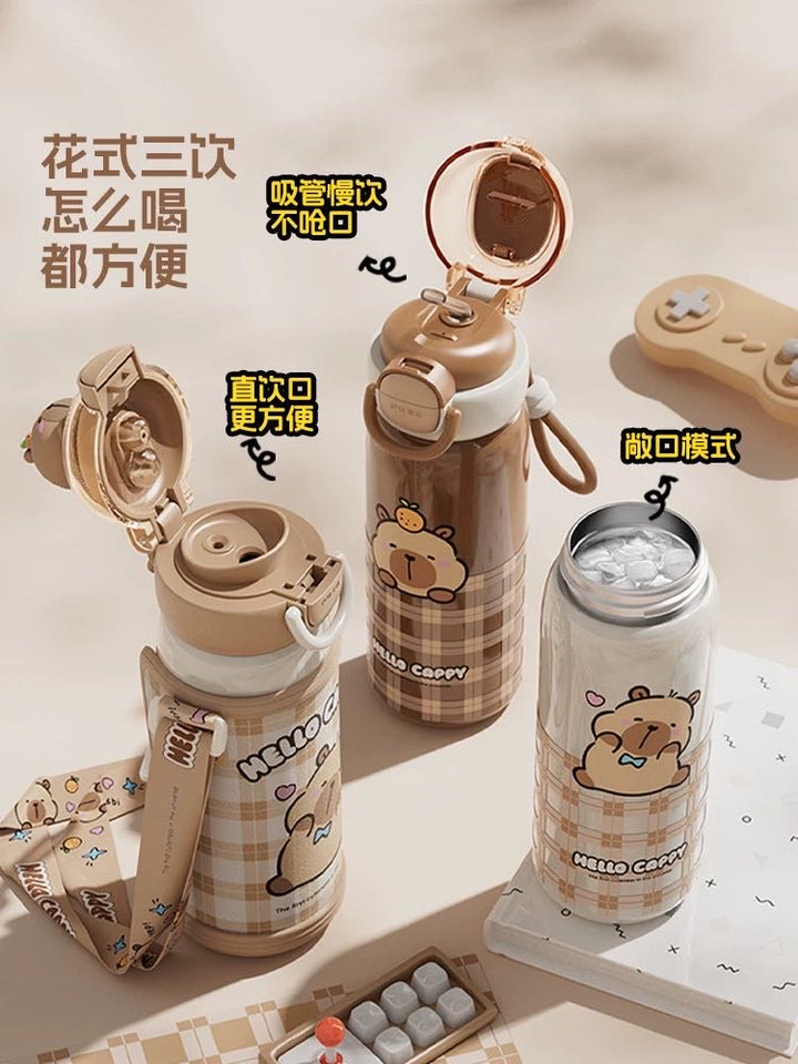 Capybara 316 Stainless Steel Thermos Cup Cup Sleeve Straw Cup Crossbody