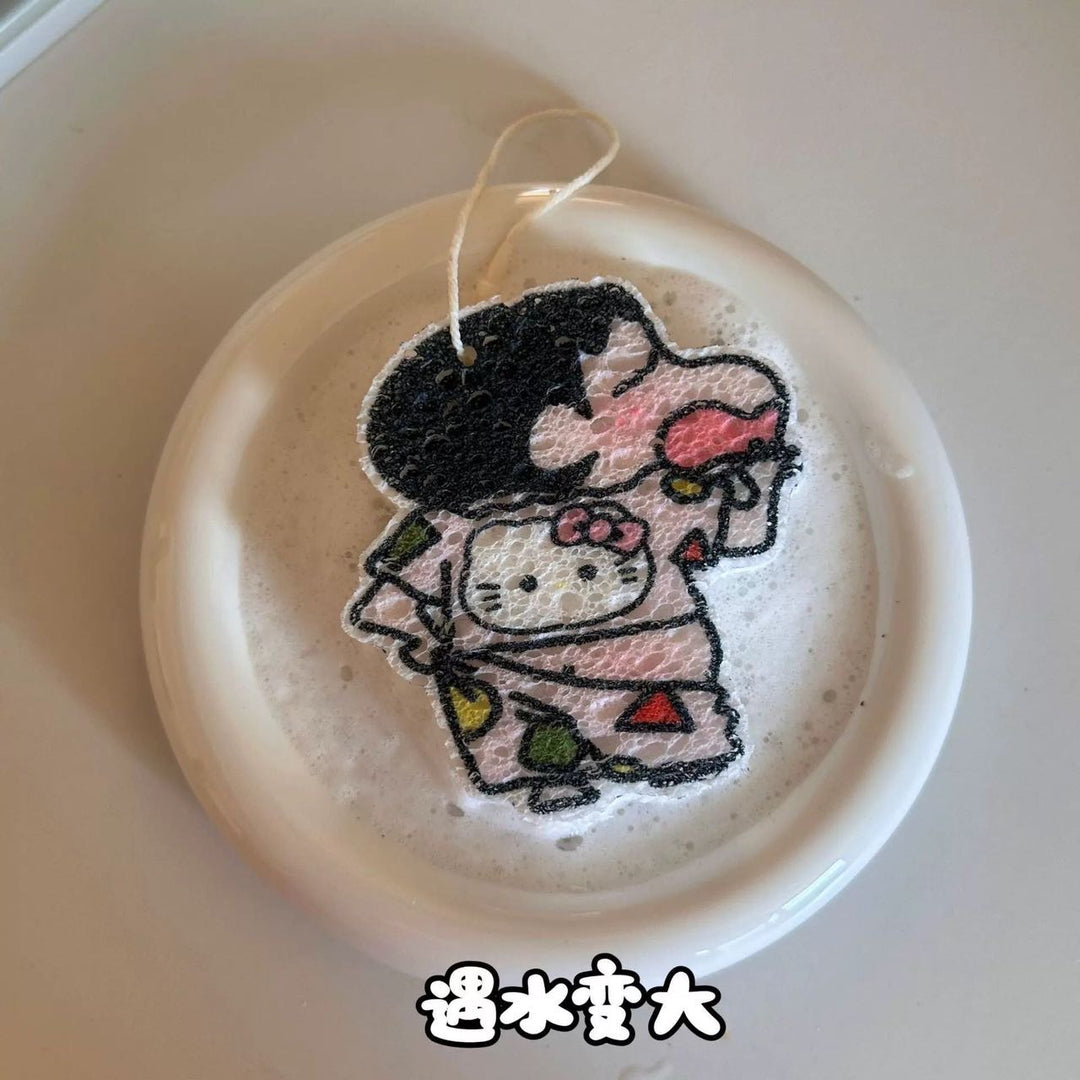 Crayon Shin-chan Hello Kitty 1 Set 4 Wood Pulp Sponge Dish Sponge Cup Scouring Pad