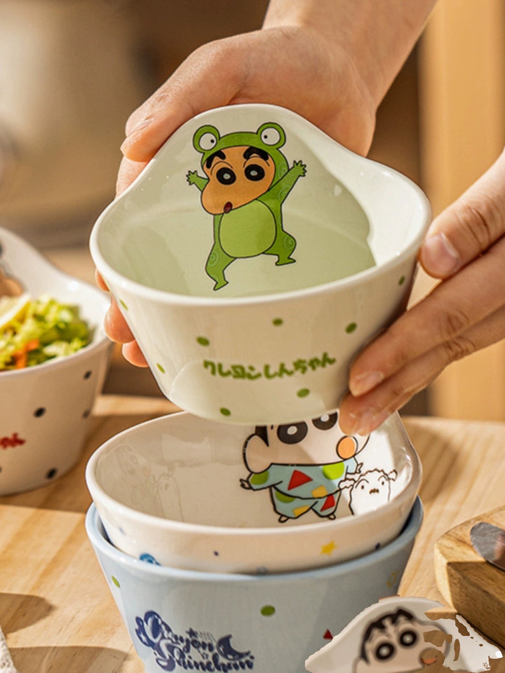 Crayon Shin-chan Cute Ceramic Tableware Set Irregular Shape Rice Bowl Soup Spoon Kids