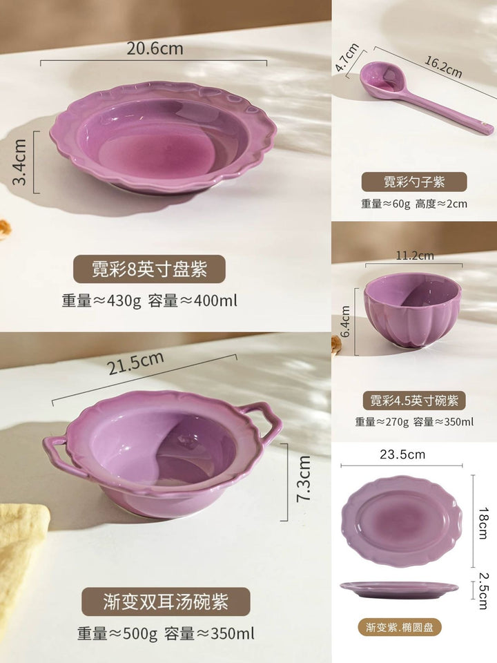 Gradient & Underglaze Ceramic Bowl Plate Tableware For Two People 9/For Four People 17Set