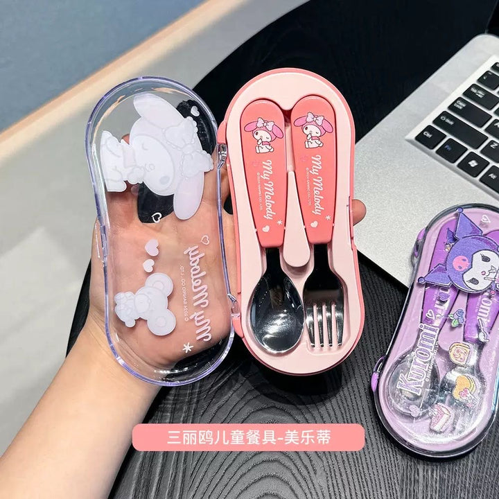Sanrio Portable Spoon & Fork Set (Storage Box ) 304 Stainless Steel Kids Safe