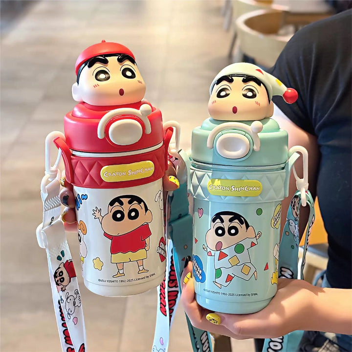 Crayon Shin-chan 316 Thermos Cup Portable Straw Cup Travel Mug Crossbody One-button Pop Lid +Safety Lock 520ml