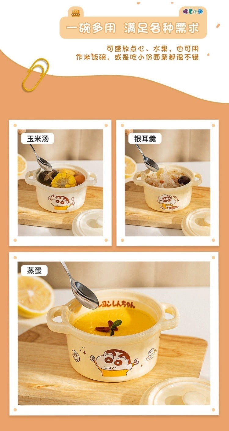 Crayon Shin-chan Double Ear Bowl Stew Cup Bowl with Lid Double Ear Bowl Baby Food Bowl Bowl