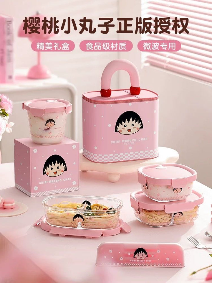 Chibi Maruko-chan Glass Lunch Box /Crisper Fruit Bento Box