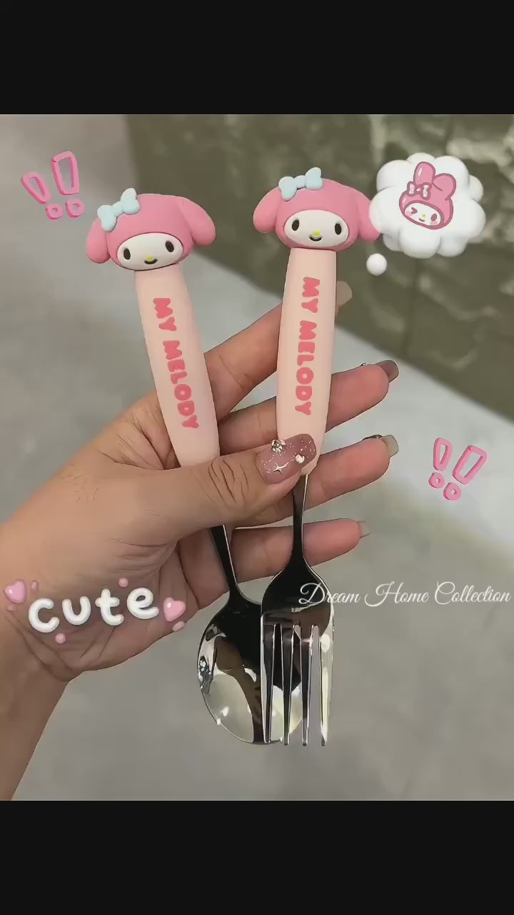 SANRIO | Cute Cartoon Long Handle Fork & Spoon Set