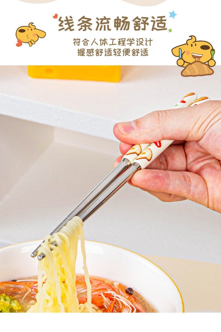 Bread Dog Stainless Steel 304 Portable 3-Piece Set Chopsticks Spoon & Fork