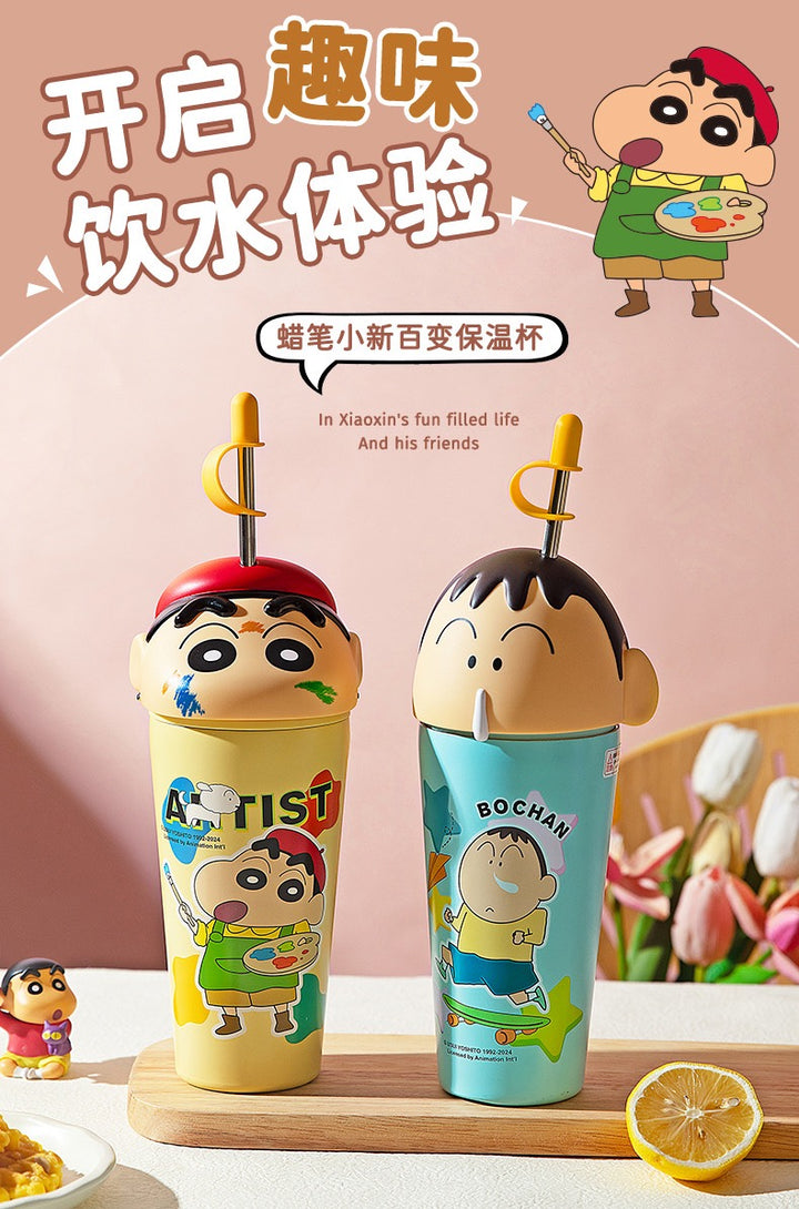 Crayon Shin-chan Series Stainless Steel Thermos Cup Keep Warm Keep Cold Ice Cup 600ml Straw