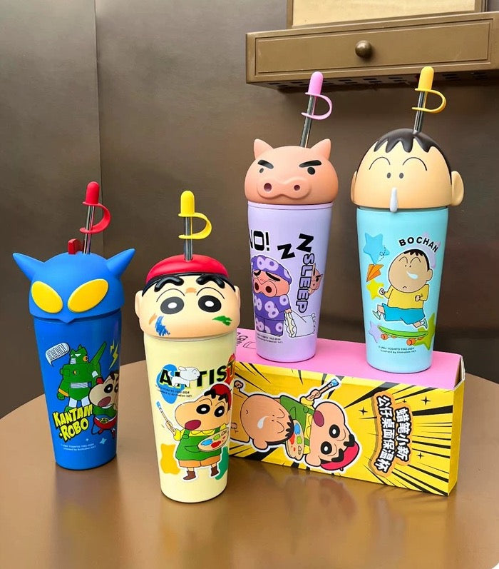 Crayon Shin-chan Series Stainless Steel Thermos Cup Keep Warm Keep Cold Ice Cup 600ml Straw